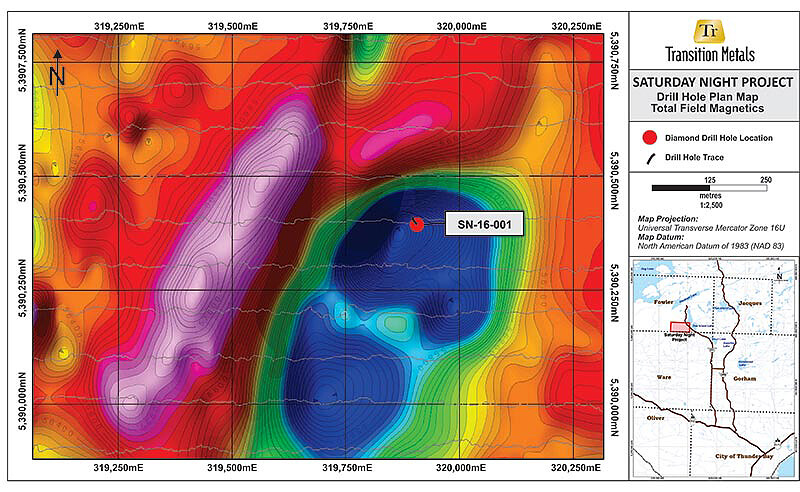 Figure 2: Plan Map Depicting Location of Drill Hole on Total Field Magnetics Image