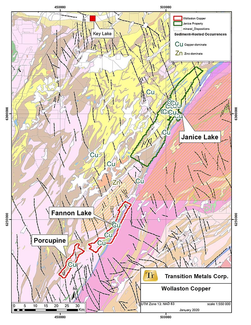 Figure 1:  Location of Wollaston Copper and Janice Lake Projects