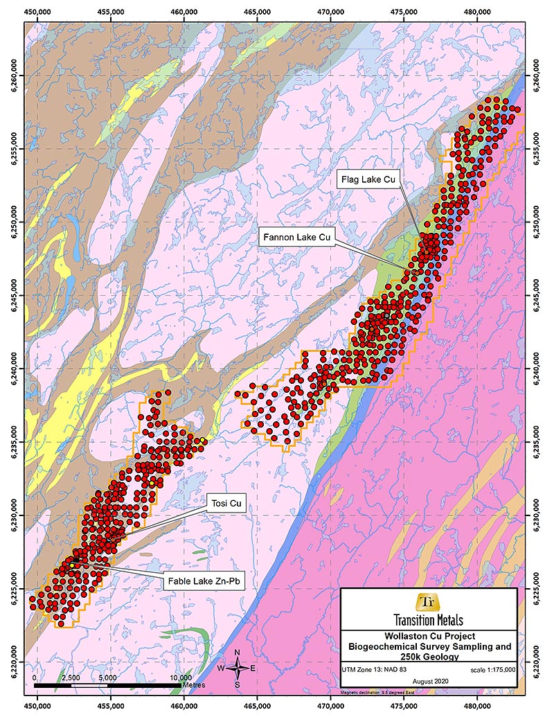 Figure 2: Approximate Sample Locations – 2020 Bio-geochem -  Wollaston Copper Project