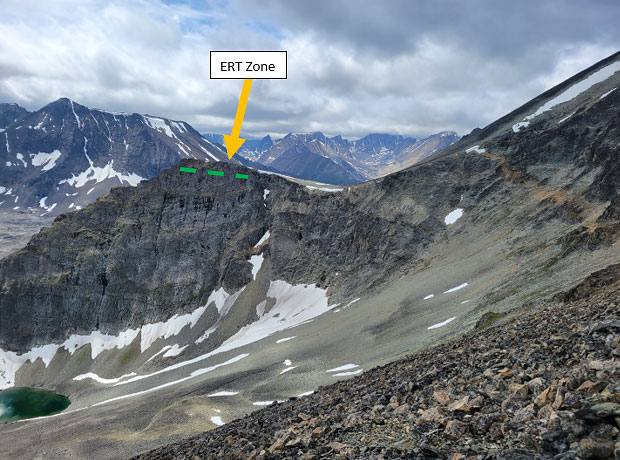 Image of the view of the ERT zone, indicated with a yellow arrow and a dotted green line for the approximate location.