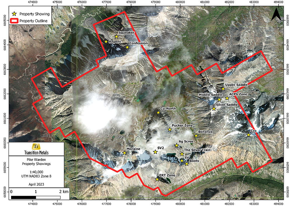 Figure 1: Pike Warden Property Position with Polymetallic showings